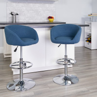 Flash Furniture CH-TC3-1066L-BLFAB-GG Contemporary Blue Fabric Adjustable Height Barstool